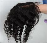 Natural Black Lace Top Closure / Curly Chinese Human Hair Tangle Free