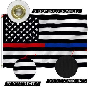 China Single Reverse Knitted Polyester Thin Blue And Red Line Flag Waterproof factory