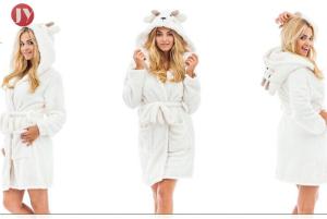 China Women'S Plush Fleece Robe , Long Hair Shaggy Warm Bathrobe With Sheep Embroidered Hooded factory
