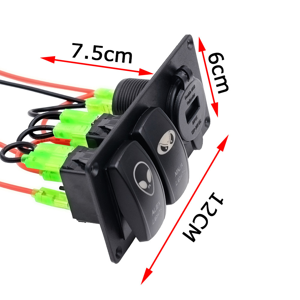 12V 5pin Mini Rocker Switch Panel With USB Charger
