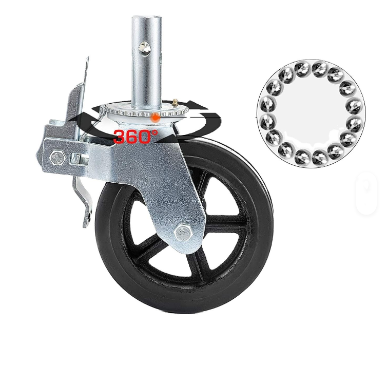 China 4 Pack Wheels 8 X 2 Inch With Dual Locking Break Rubber Swivel Wheel 360 Degrees Rolling Tower Heavy Duty Scaffolding Caster on sale