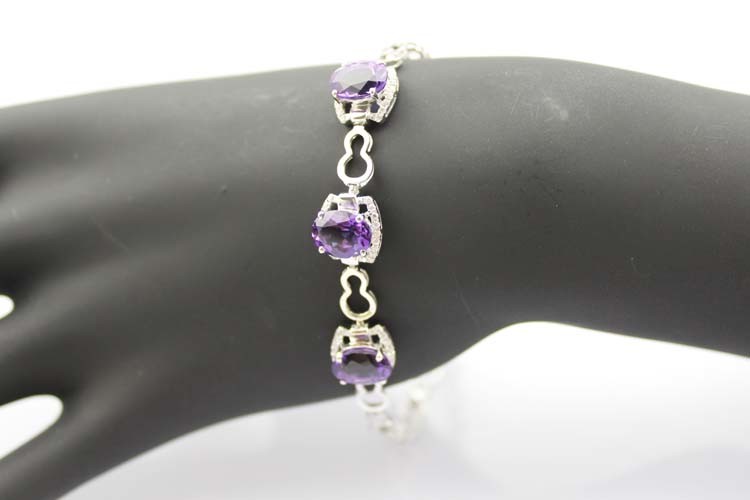 Fashion Jewelry Created Aemthyst Cubic Zircon 925 Silver Link Chain Bracelet (H02)