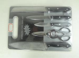 China 5Pieces Kitchen Knife Set With Black Plastic Handle Black Color Blister Card Packing factory