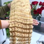 Deep Wave 100% Peruvian Ombre Human Hair Extensions 613# Blonde Color For Lady