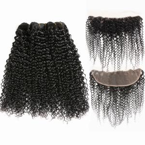 China Kinky Curl Undye Color 3 Bundles Peruvian Virgin Hair Weave Wih Frontal No Shedding factory