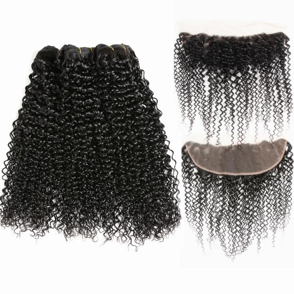 Kinky Curl Undye Color 3 Bundles Peruvian Virgin Hair Weave Wih Frontal No