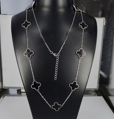 14K Rose Gold Golden Silver Colored Stainless Steel Four Leaves Clover Long Coat