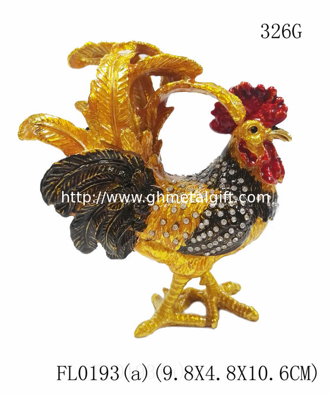 New arts and craft rooster metal jewelry box pewter rooster trinket box rooster decorative box