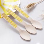 Yellow Striped Wooden Cutlery Party Picnic Spoon Fork Knife Utensils Set