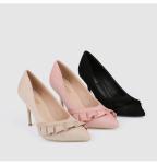 Beige Plush Velvet Women Pointed Toe Pumps Arch Support Deodorization