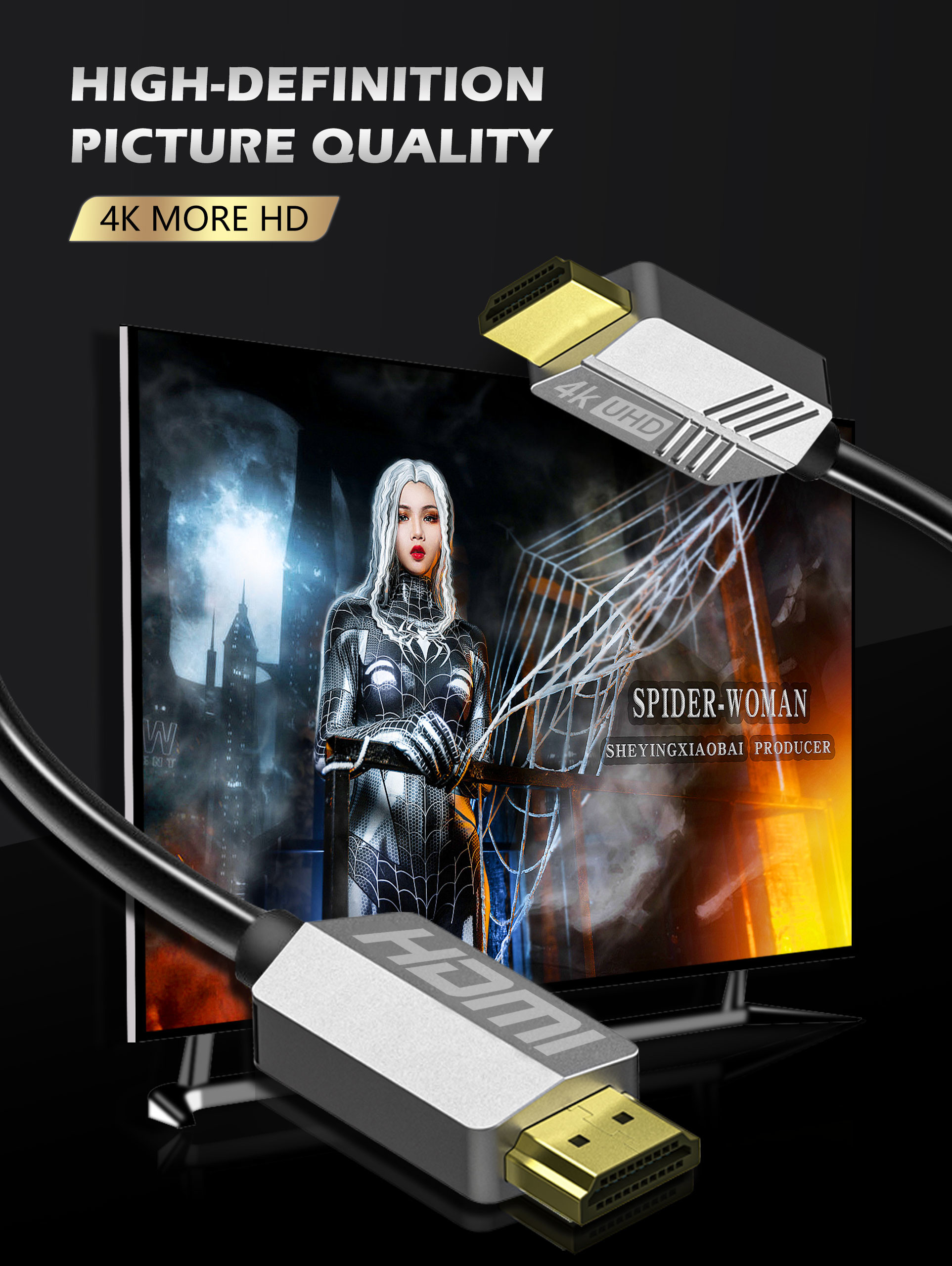 Black HDMI To HDMI Cable , 4K HDR Premium Certified HDMI Cable