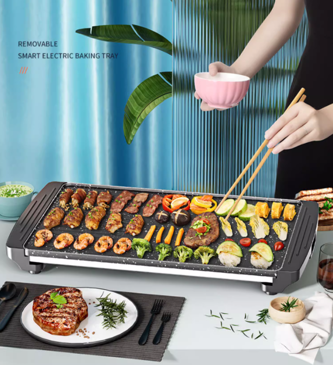 56*25cm Electric Cooking Pan for Kitchen BBQ Barbecue Non-stick and Scratch-resistant