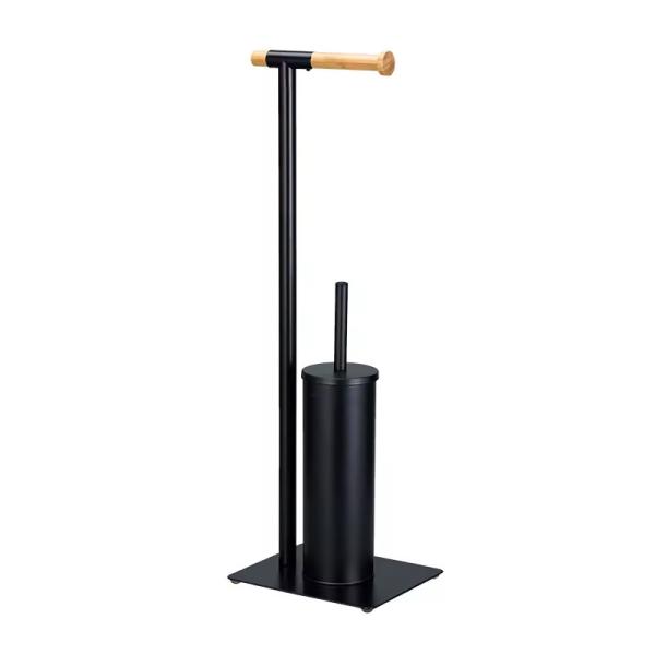 21*18*67cm Durable Type Bathroom Stand Steel Bamboo Toilet Paper Holder And