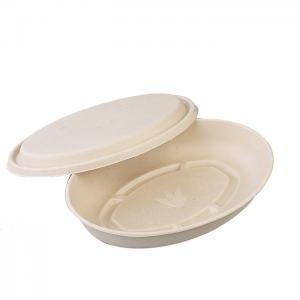 950ml oval single-grade sugarcane pulp tray biodegrade lunch tray salad bowl with pulp lid