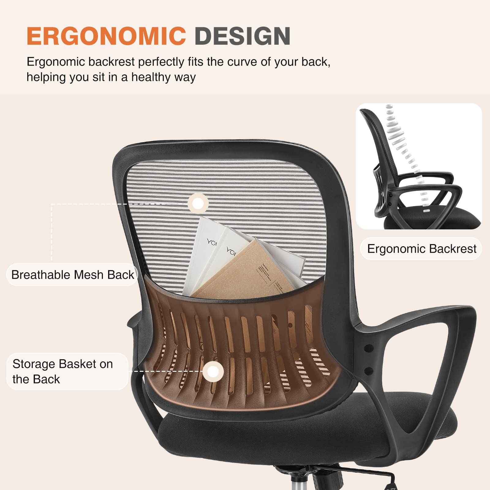 Adjustable Ergonomic Office Desks and Chairs Mesh Chairs with Comfortable Armrests