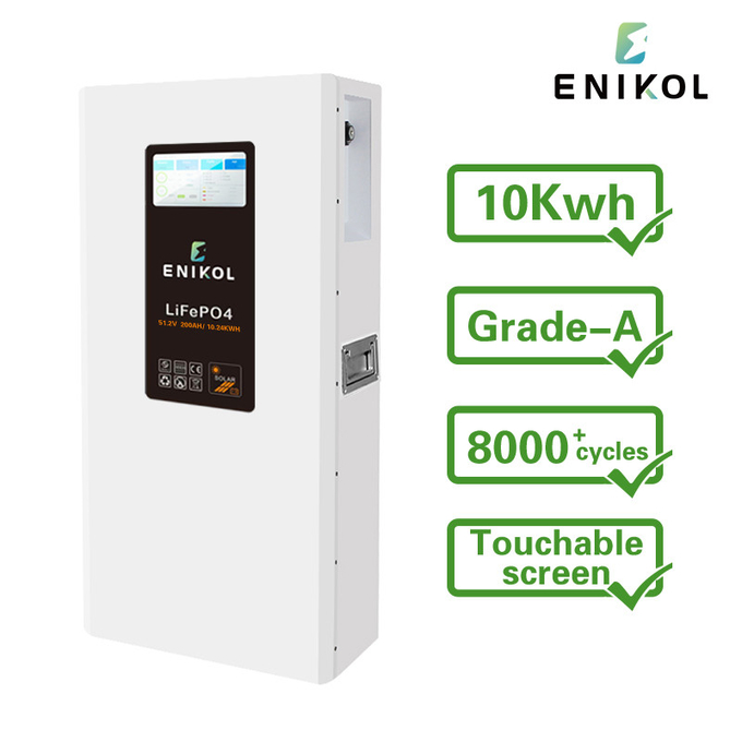 Touchscreen Wall Mounted LiFePo4 200AH 51.2V Lithium Iron Phosphate Battery For Energy Storage