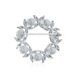 Gold Plated Leaf Circle White Pearl Brooch 925 Silver Luxury Brooches For Women