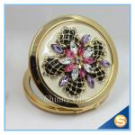 Shinny Gifts Luxury Rhinestone Flower Design Metal Compact Mirror Small Makeup