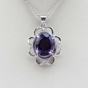 China Sterling Silver Amethyst Cubic Zirconia Pendant Women Necklace (PSJ0176) factory