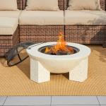 Outdoor Product 3 in 1 Round Wood Burning Firepit Charcoal BBQ Grill Table for