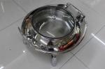Food Pan Hydraulic Round Chafing Dish With Glass Window / Mechanical Hinge Lid
