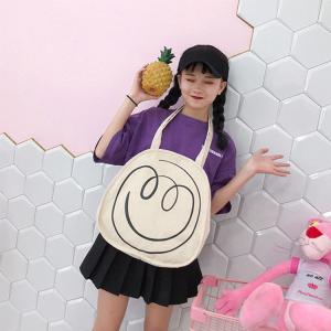 China Spring / summer 2018 new Japanese smiley face printed canvas bag women shoulder bag art handbag factory