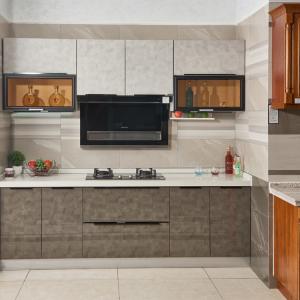 China Interior Nordic Style Modular Kitchen Cabinets Quartz Stone Counter Top factory