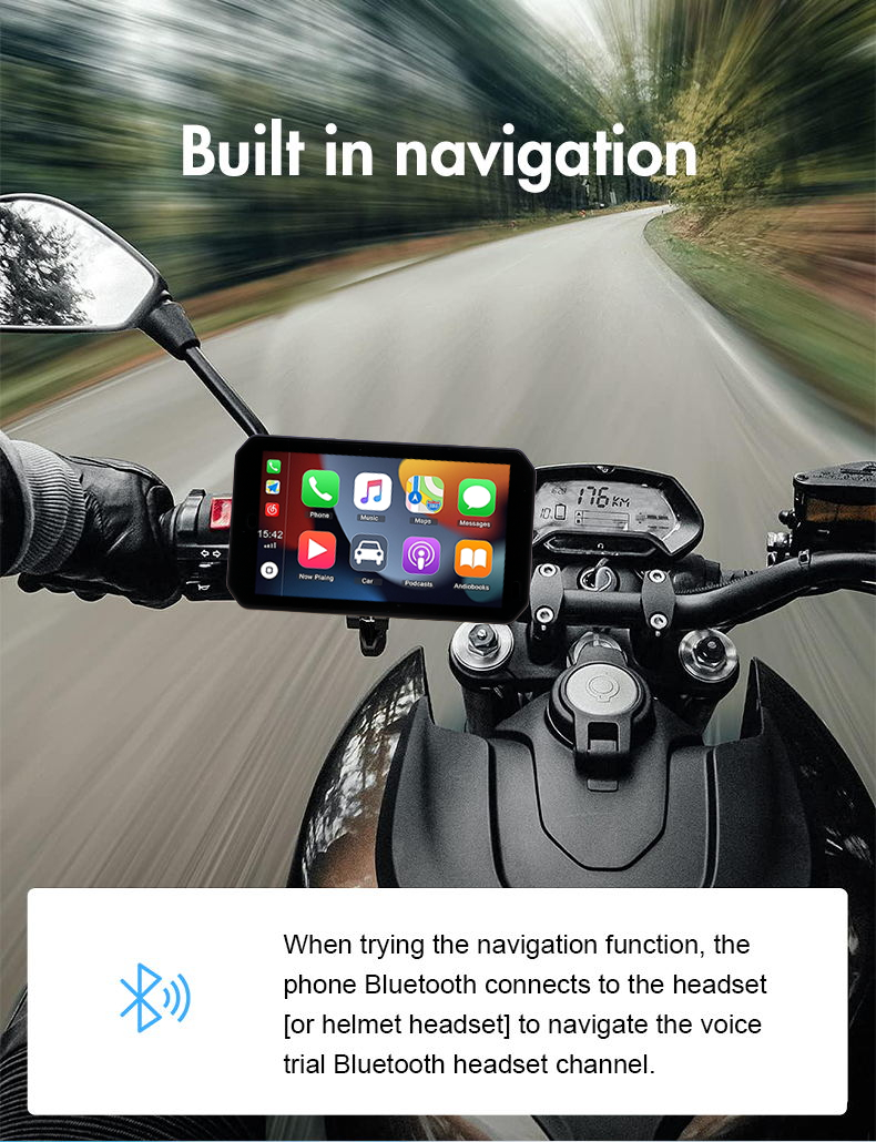 Universal Fitment Motorcycle GPS Navigation with Waterproof Screen and Carplay Display