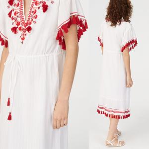 China Embroidery Tassel Boho Cotton Dress Women factory