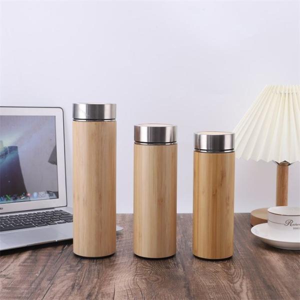 500ml Custom Logo Bamboo Fiber Wooden Drinking Bottle With Filter Cup Vacuum Flasks Water Bottle With Bamboo Lid Tea Infuser