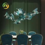 Large Glass Emerald Lotus Leaves Shape Chandelier For Staircase Hotel Lobby