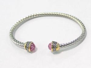 China (B-66)Women Jewelry Gold Silver Two Tone Plated with Pink Cubic Zircon Cable Bracelet factory