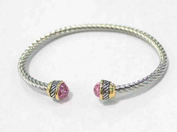 (B-66)Women Jewelry Gold Silver Two Tone Plated with Pink Cubic Zircon Cable