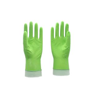 China 12 Inches Green Household Rubber Gloves Flock Lined For House Work factory