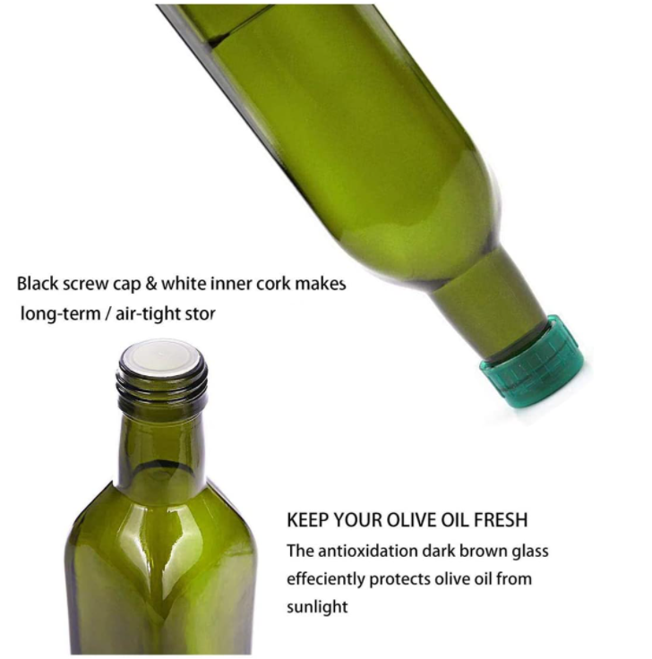 Healthy Lead Free Glass 1000ml 500ml 250ml Empty Oil Bottle with Kitchen Shrink Cap