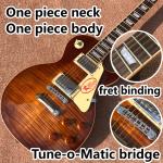 One piece body neck Smoke colored tiger flame LP electric guitar