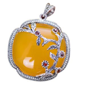 China Yellow Chalcedony Charm 925 Silver Vintage Women Pendant Necklace (XH052043) factory
