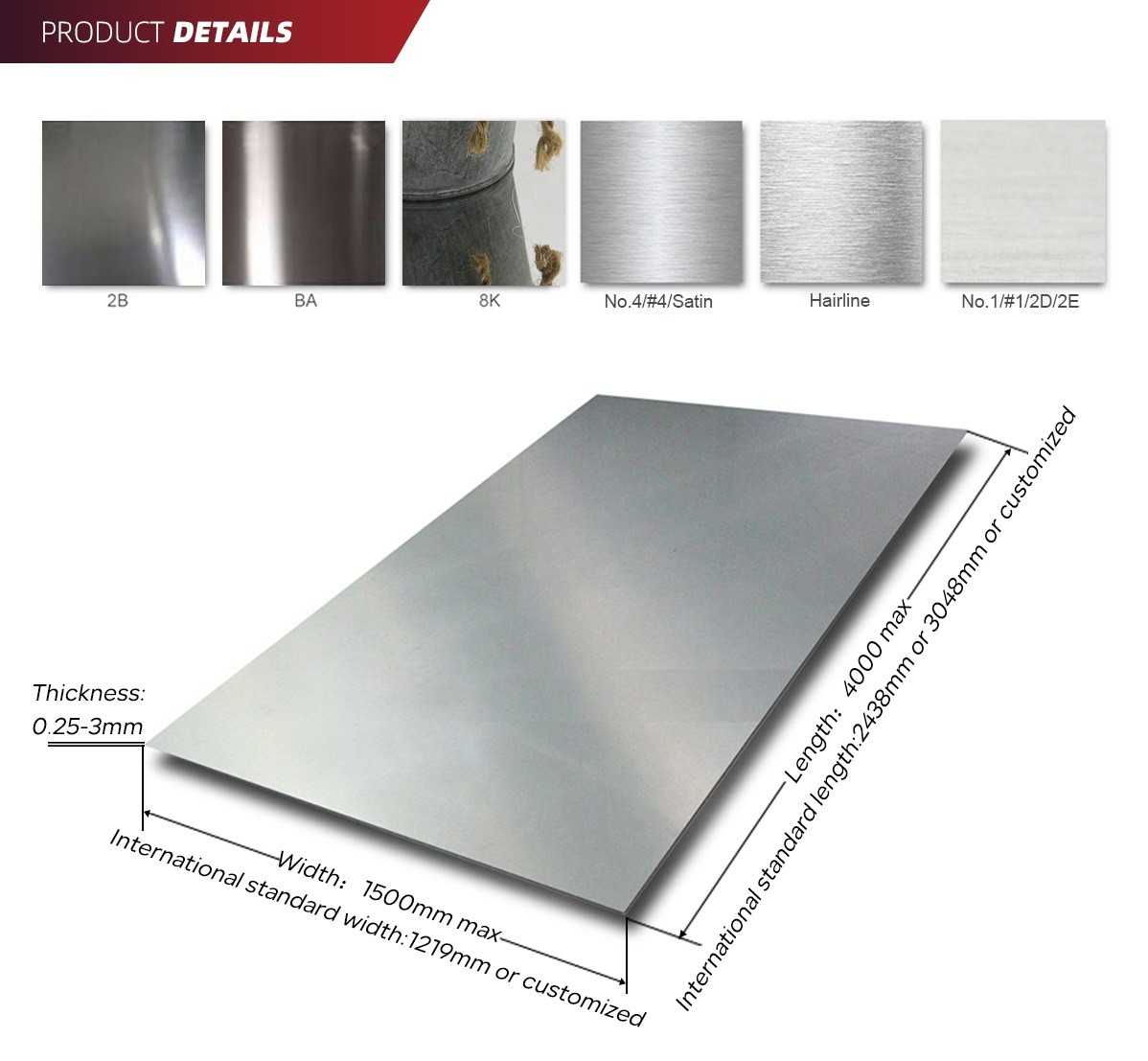 inox SS304 316 J1 J2 j3 2b Finish Stainless Steel Sheet/Plate With Mill Test Certificate