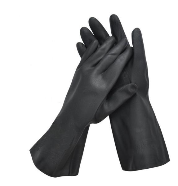 Alkali Resistance Neoprene Chemical Gloves 330mm Flock Lined Black Neoprene
