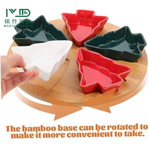 China Natural Bamboo Tray With Christmas Tree Shaped Ceramic Bowl on sale