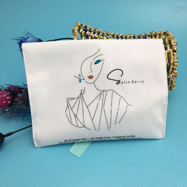 Wear Resistant White Velvet Pouch , Customized Locked Fabric Jewelry Pouch