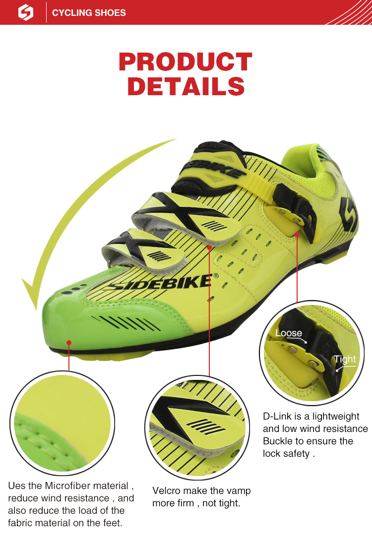 Fluorescent Green Mens Road Cycling Shoes Microfiber Customized Shockproof