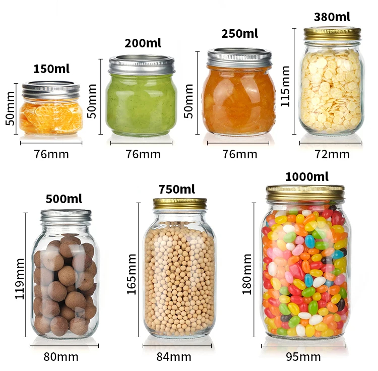 Wholesaler Mason Jars Food Storage Glass Mason Jars Kitchen Food Preservation Glass Jar With Metal Airtight Lids