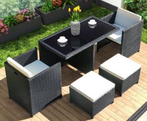 China 5 Pieces Black Outdoor Wicker Sofa Table Ottoman Garden Sets Sofa Rattan factory