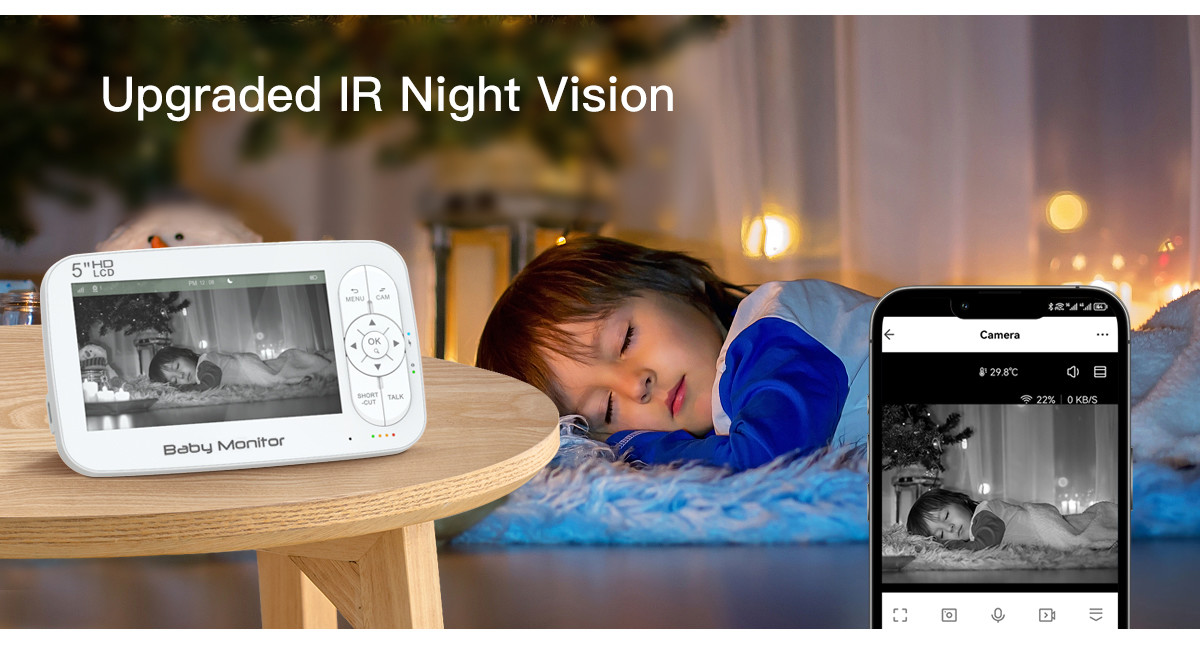 5inch WiFi Baby Monitor with 5000mAh Battery and 360° Pan-Tilt