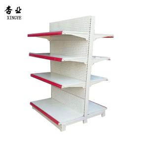 China Factory custom color size metal Double-sided white gondola shelving pharmacy factory