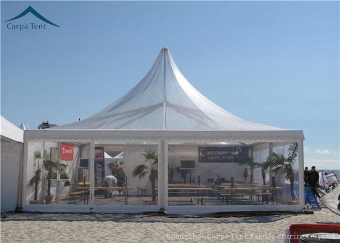White PVC 5x5m Party Pavilion Tent With French Glass Wall Windows