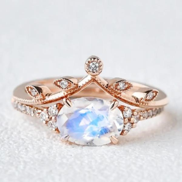 925 Sterling Silver Lady Wedding Ring Sets Inspired Promise Rainbow Natural