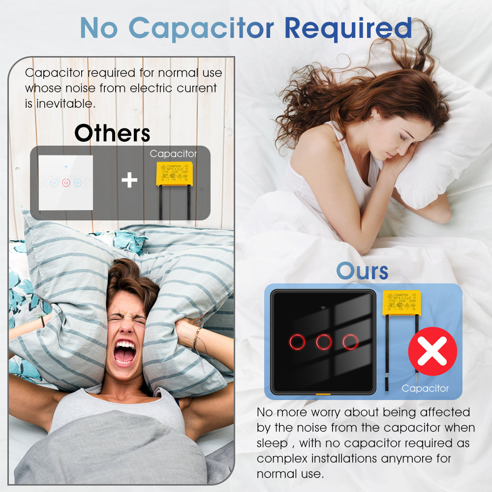 Tuya Zigbee switch No Neutral Wire100-250v Voice App Alexa Google Home No Capacitor Required Smart Home Light Touch EU Switch