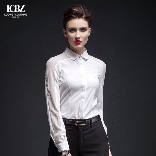 2022 Pure Solid White Casual Formal Ladies Blouse Tops for Office Lady at